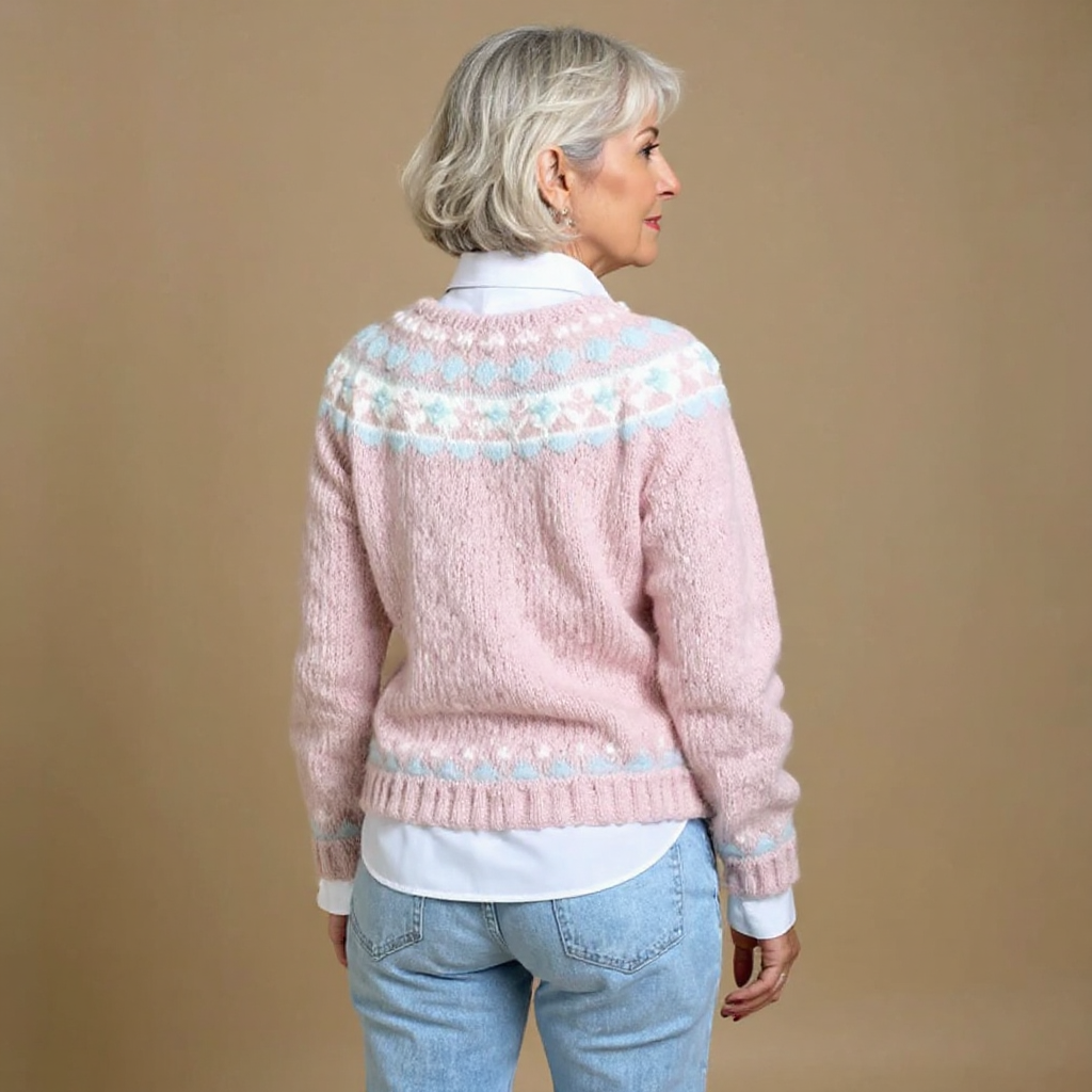SELENA | Ribbed Blue Nordic Knit Cardigan Pink