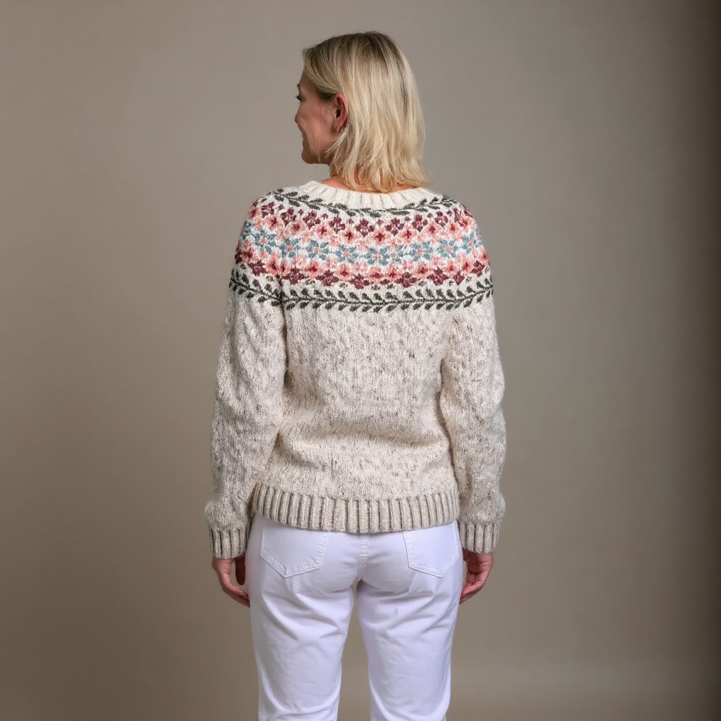 MADELEINE | Floral Print Pink Nordic Knit Cardigan