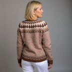 IRIS | Geometric Print Brown Nordic Knit Cardigan