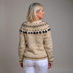 AUBREY | Geometric Print Brown Nordic Knit Cardigan Printed