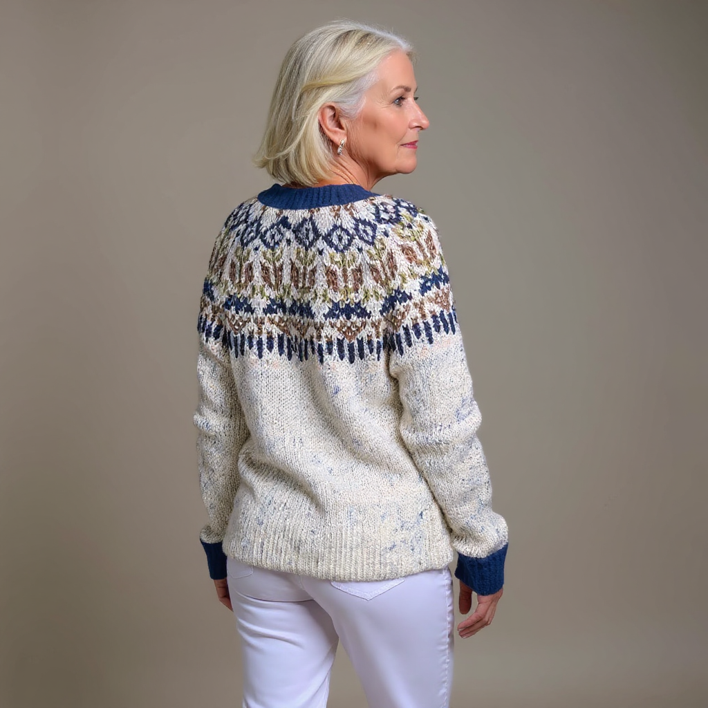 HARPER | Ribbed Olive Green Nordic Knit Cardigan Printed