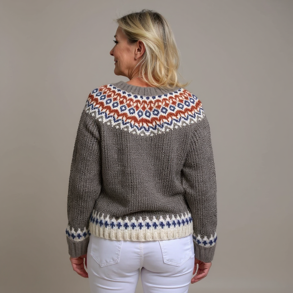 BELLA | Geometric Print Blue Nordic Knit Cardigan Ribbed