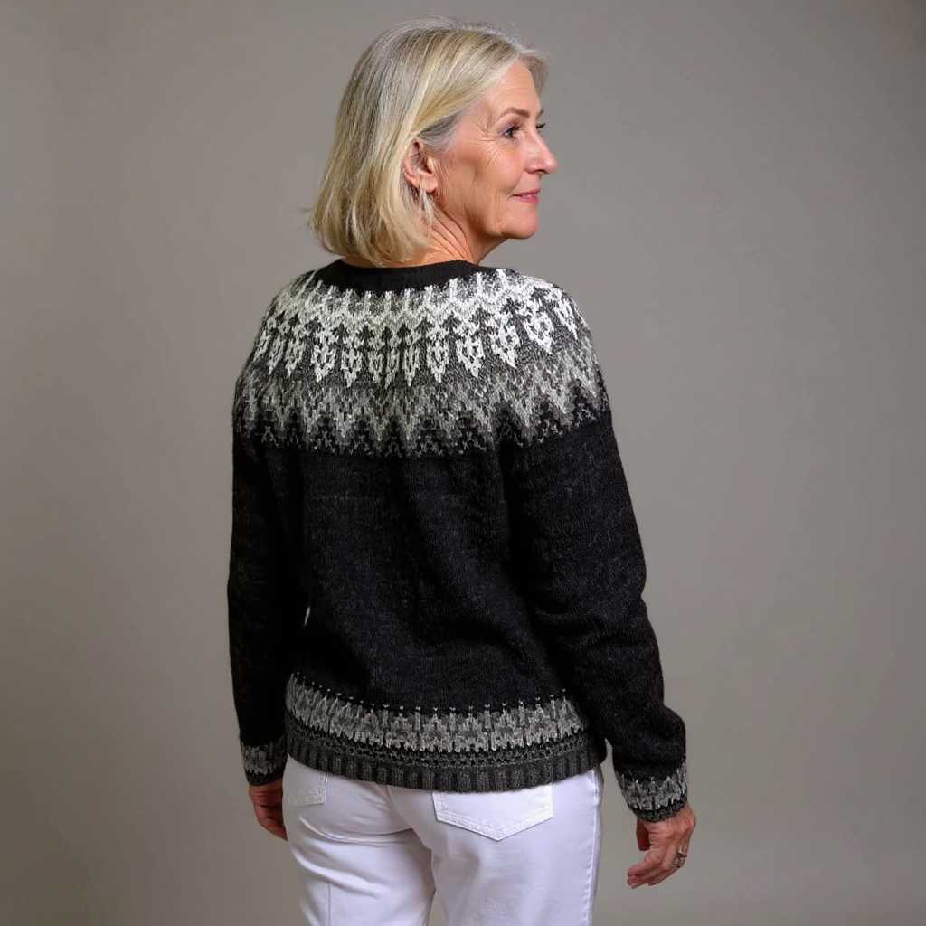 NEVA | Printed Black Nordic Knit Cardigan
