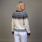 KARA | Geometric Print Blue Nordic Knit Cardigan Printed