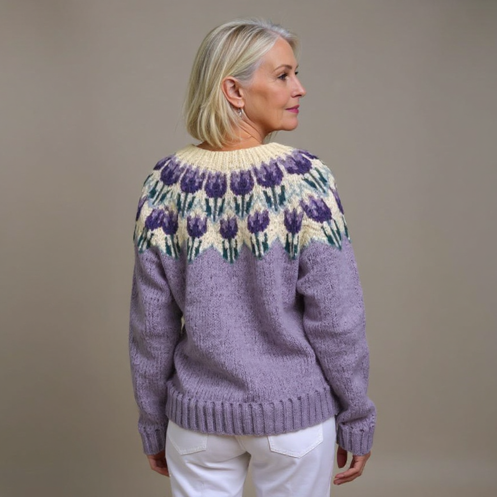 JOSEPHINE | Floral Print Purple Nordic Knit Cardigan