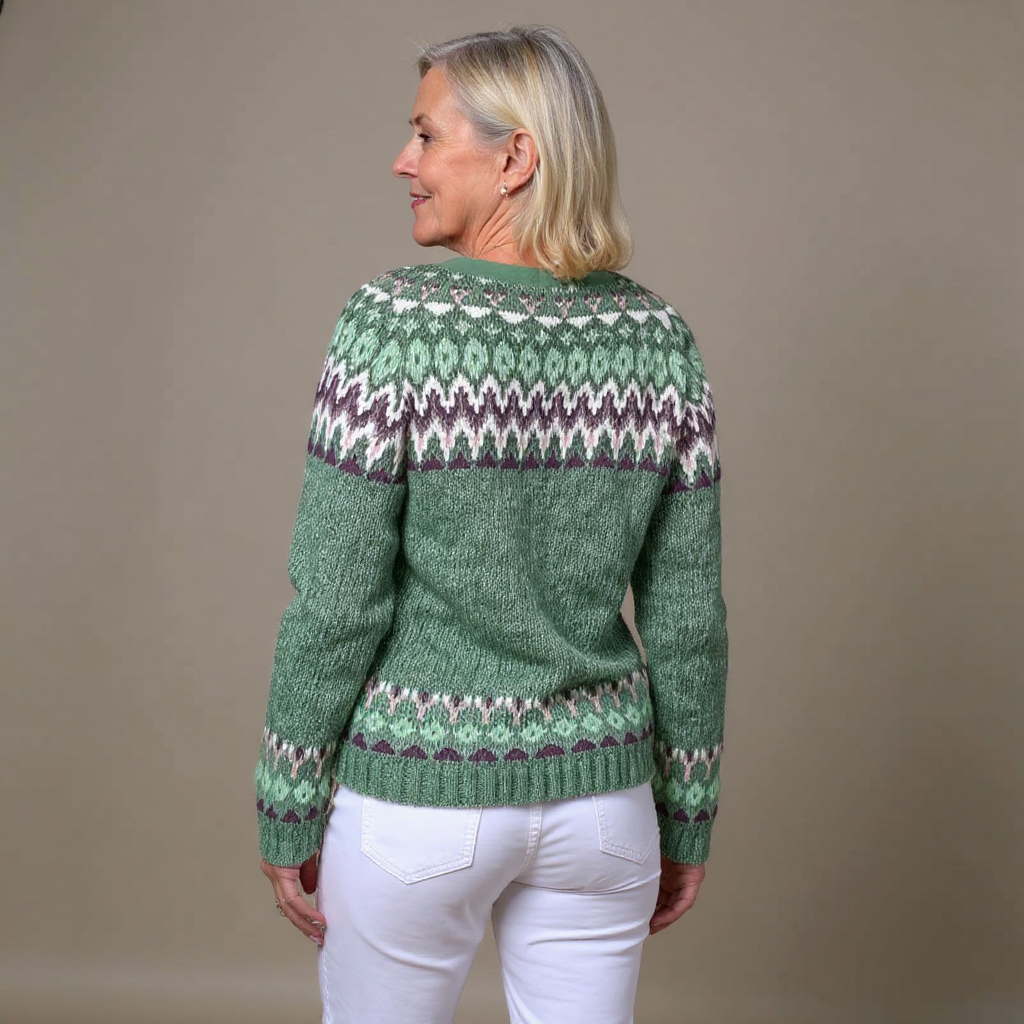 DELIA | Printed Burgundy Nordic Knit Cardigan