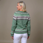 DELIA | Printed Burgundy Nordic Knit Cardigan