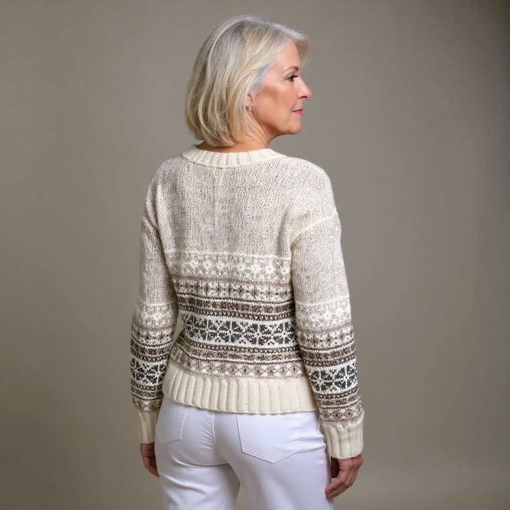 BRIELLE | Geometric Print Nordic Knit Cardigan Ribbed