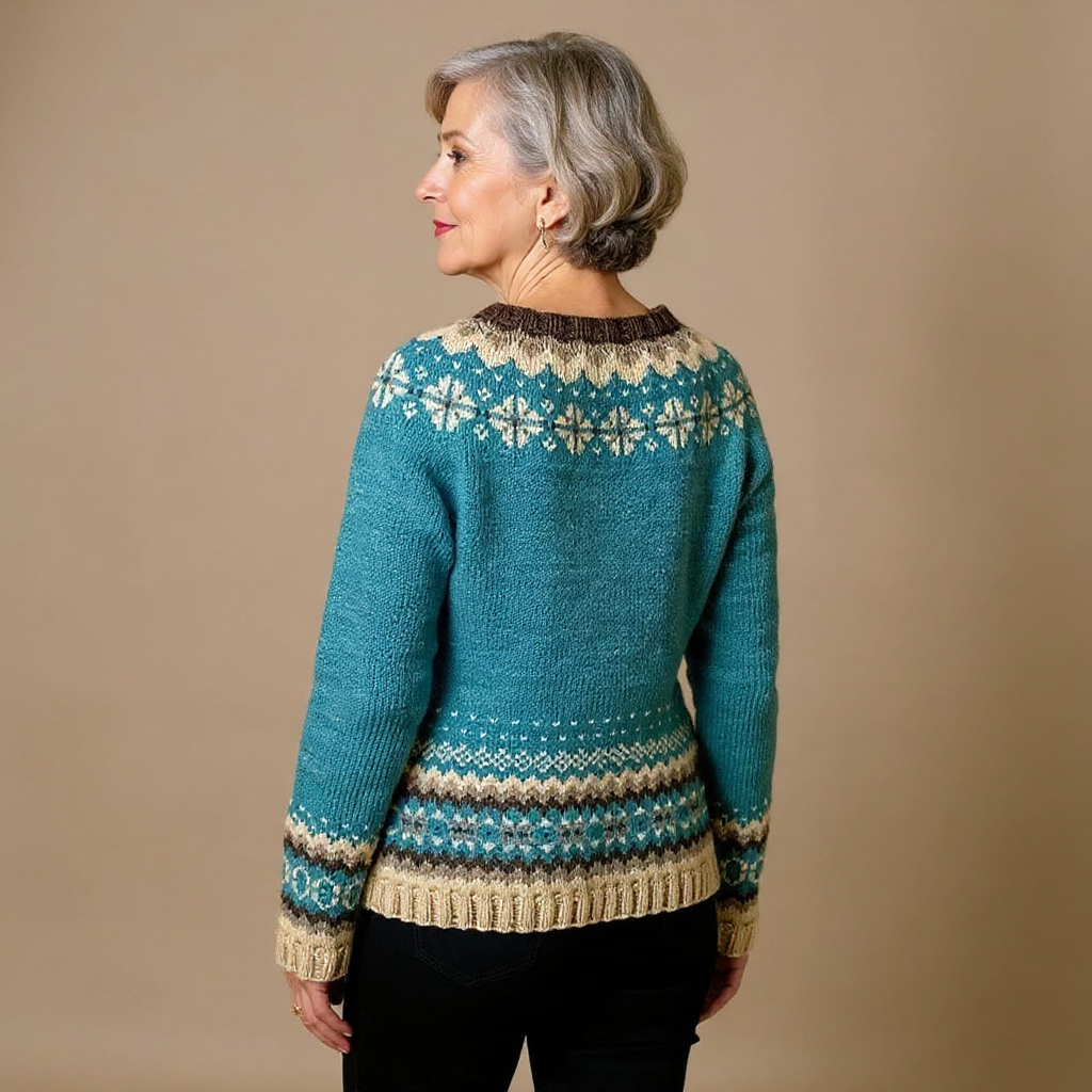 ALLEGRA | Geometric Print Teal Nordic Knit Cardigan