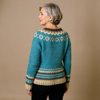 ALLEGRA | Geometric Print Teal Nordic Knit Cardigan