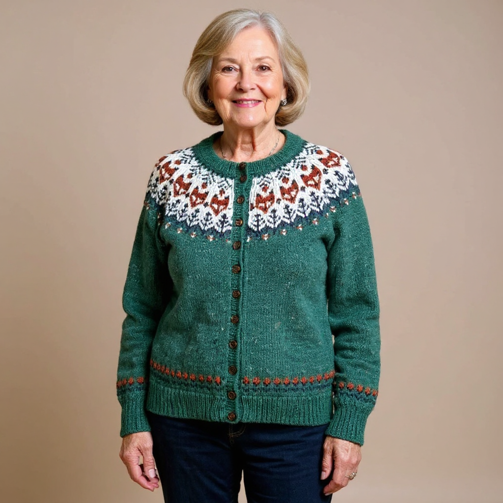 ISLA | Printed Navy Nordic Knit Cardigan