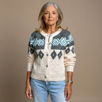 NORA | Geometric Print Blue Nordic Knit Cardigan