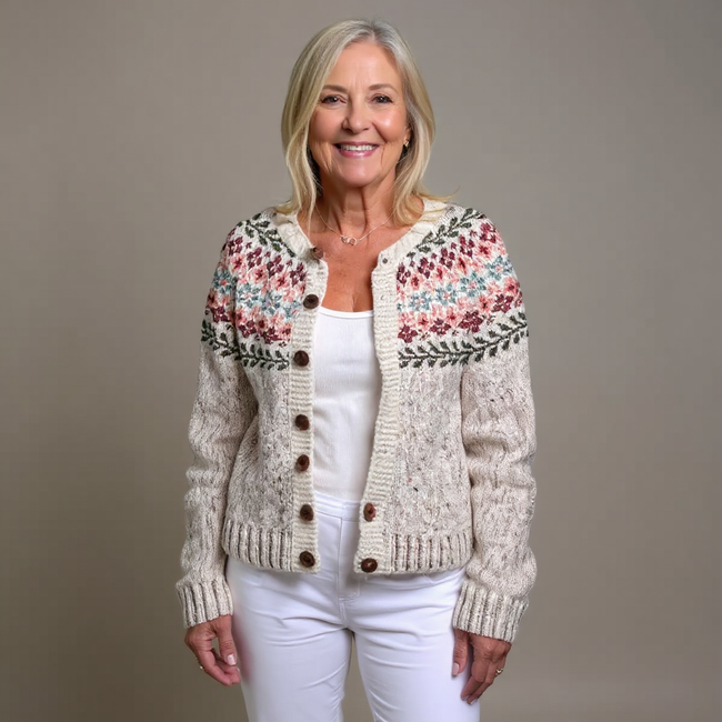 MADELEINE | Floral Print Pink Nordic Knit Cardigan