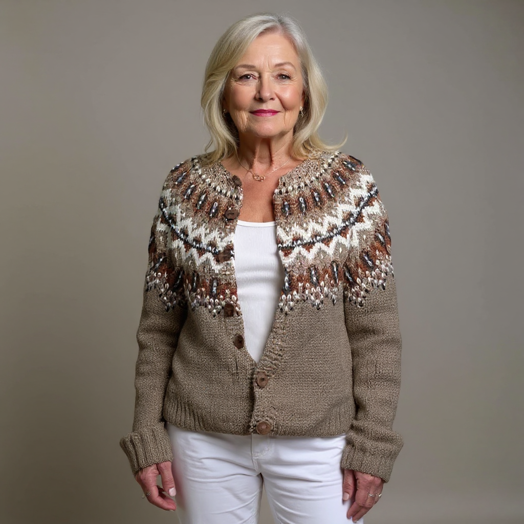 ADELINE | Ribbed Brown Nordic Knit Cardigan