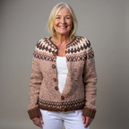 IRIS | Geometric Print Brown Nordic Knit Cardigan