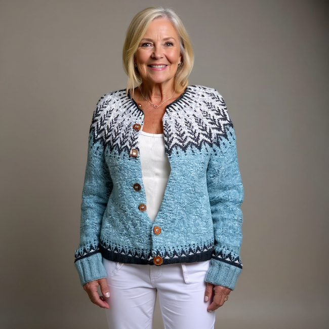 CORA | Ribbed Nordic Knit Cardigan Printed