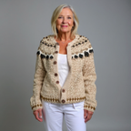 AUBREY | Geometric Print Brown Nordic Knit Cardigan Printed