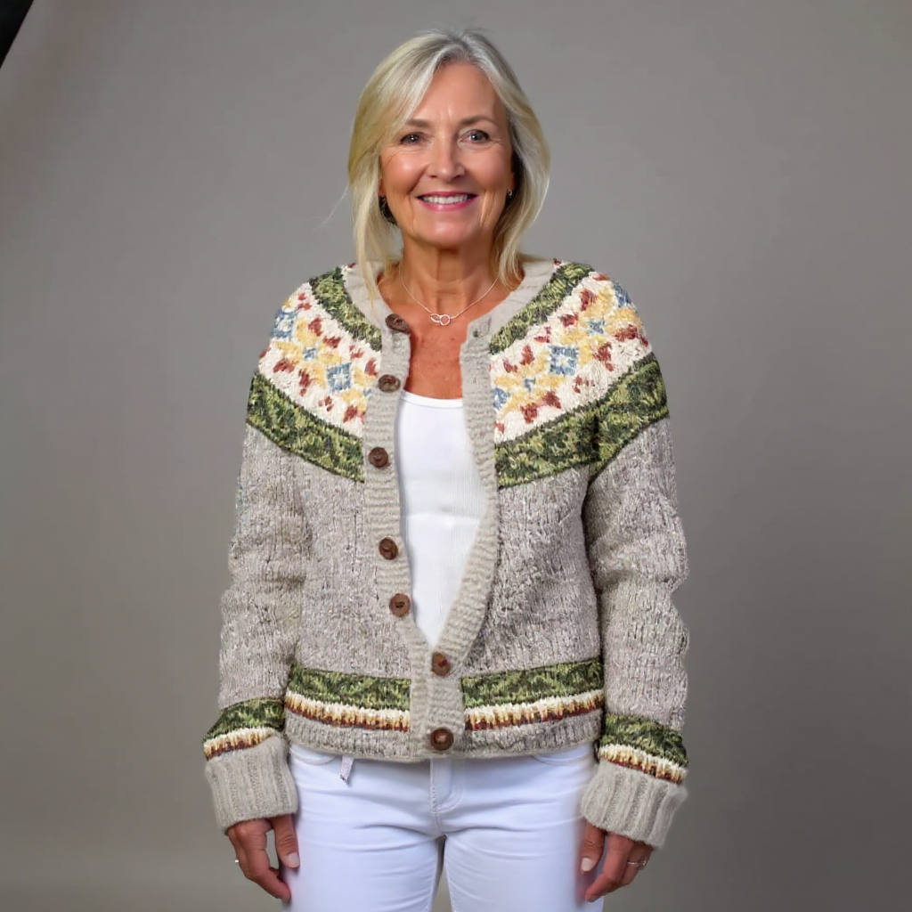 FALL | Geometric Print Rust Nordic Knit Cardigan