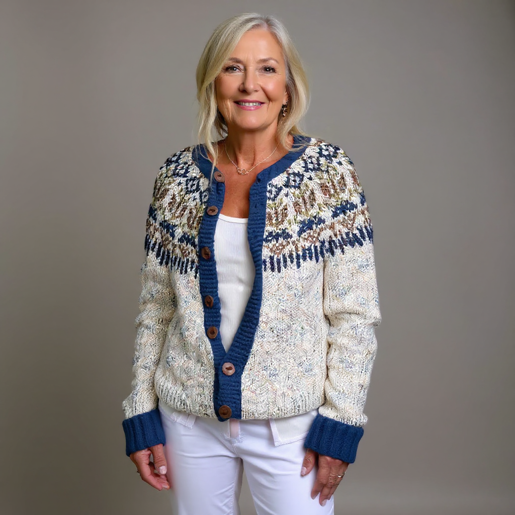HARPER | Ribbed Olive Green Nordic Knit Cardigan Printed