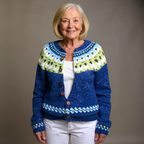 SOPHIA | Printed Blue Nordic Knit Cardigan