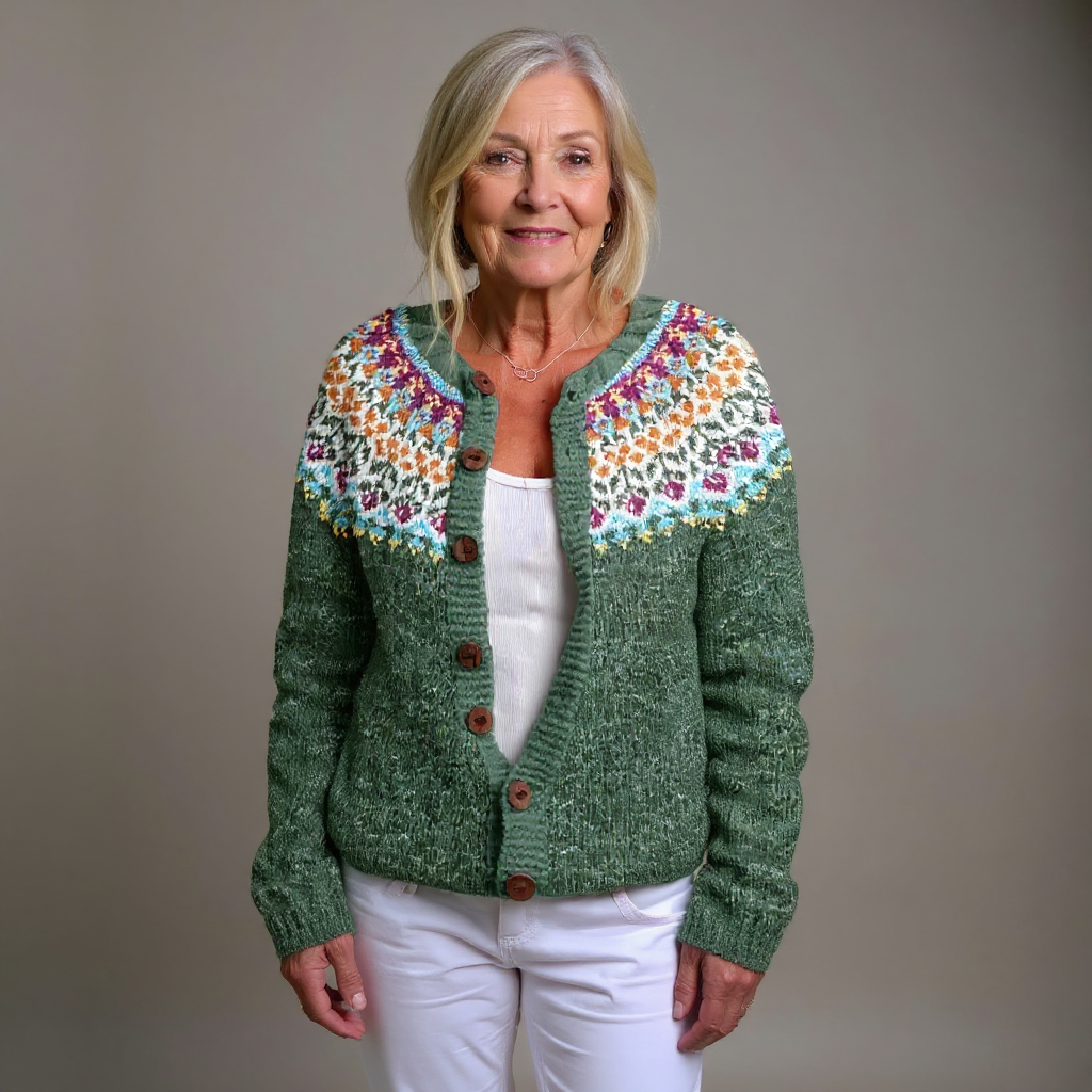 ELLA | Ribbed Blue Nordic Knit Cardigan Printed