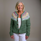 ELLA | Ribbed Blue Nordic Knit Cardigan Printed