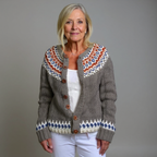 BELLA | Geometric Print Blue Nordic Knit Cardigan Ribbed