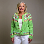 RUBY | Floral Print Nordic Knit Cardigan Ribbed