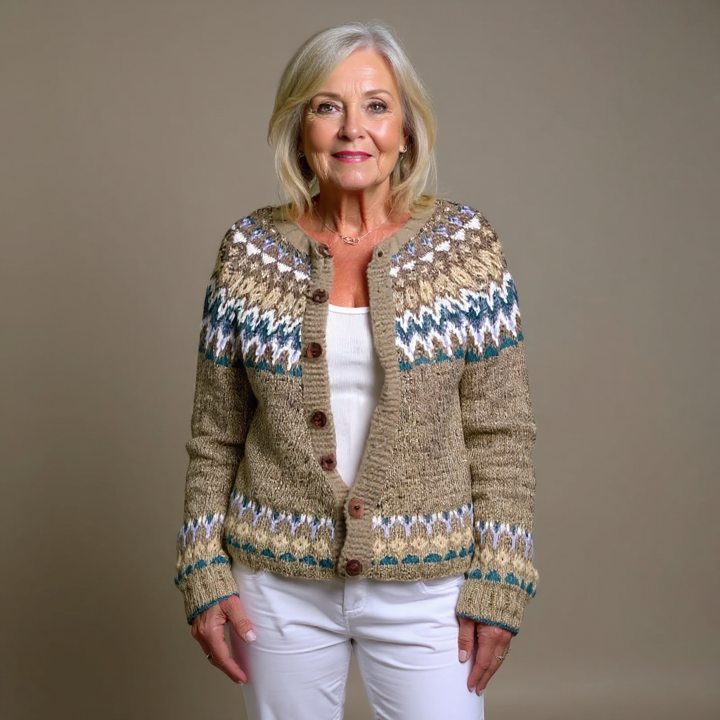 CLEO | Button-Front Teal Nordic Knit Cardigan