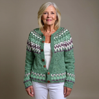 DELIA | Printed Burgundy Nordic Knit Cardigan