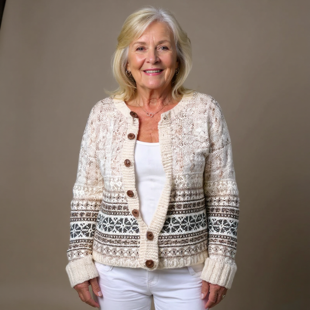 BRIELLE | Geometric Print Nordic Knit Cardigan Ribbed