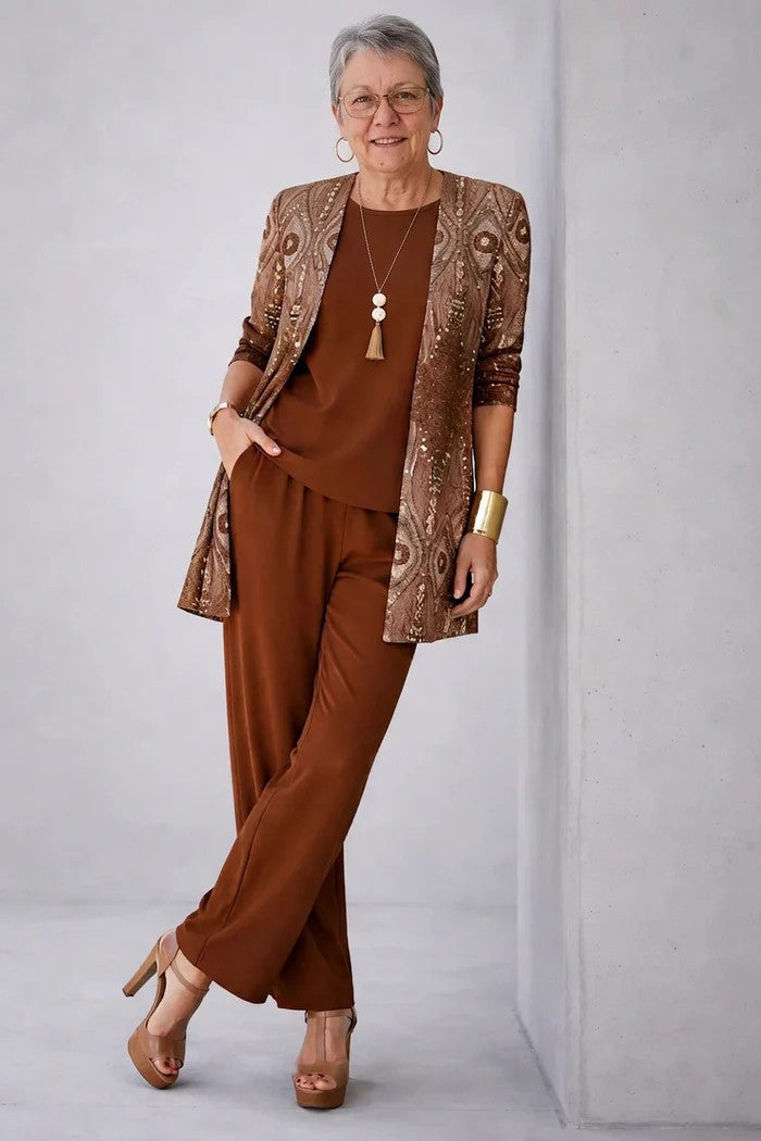 MARGARET | Draped Three-Piece Trouser Set Open-Front