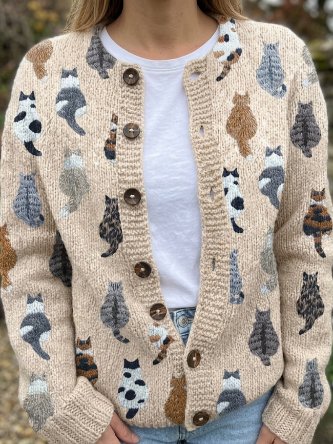 CHARLOTTE | Cozy Cat Print Cardigan