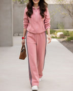 ROSINA | Zip Hoodie And Striped Wide-Leg Trouser Set