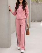 ROSINA | Zip Hoodie And Striped Wide-Leg Trouser Set