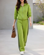 ROSINA | Zip Hoodie And Striped Wide-Leg Trouser Set
