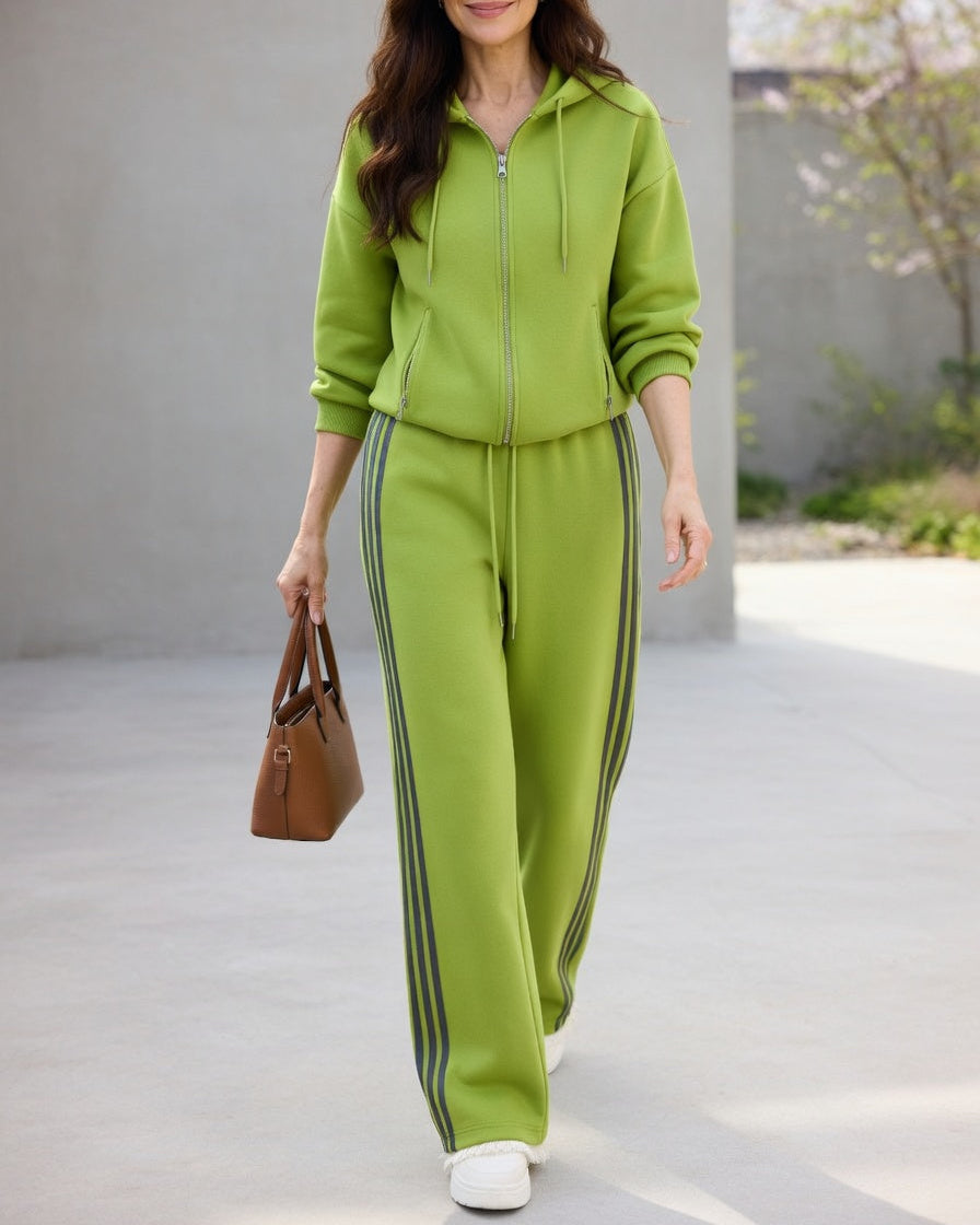 ROSINA | Zip Hoodie And Striped Wide-Leg Trouser Set