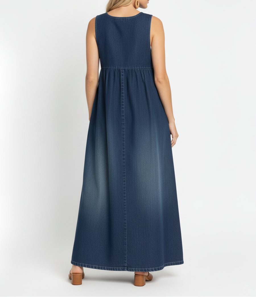 Vintage Washed Soft Denim Maxi Dress