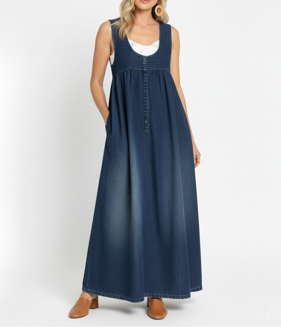 Vintage Washed Soft Denim Maxi Dress