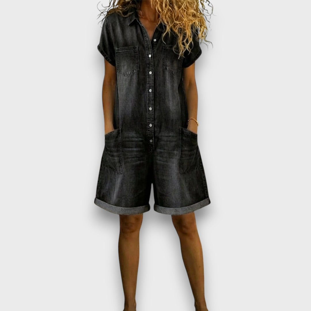 SAYLOR | Vintage Short Denim-Look Overalls