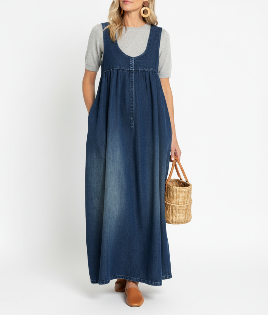 Vintage Washed Soft Denim Maxi Dress