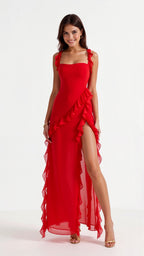 SOLANDRA | Prom Dress With Ruffle And Slit Maxi