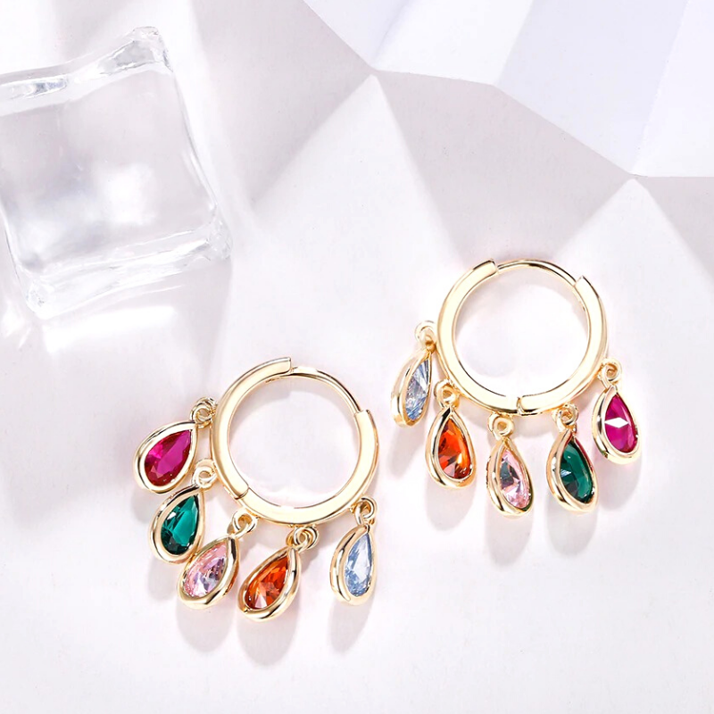 Créoles pendantes en gouttes multicolores