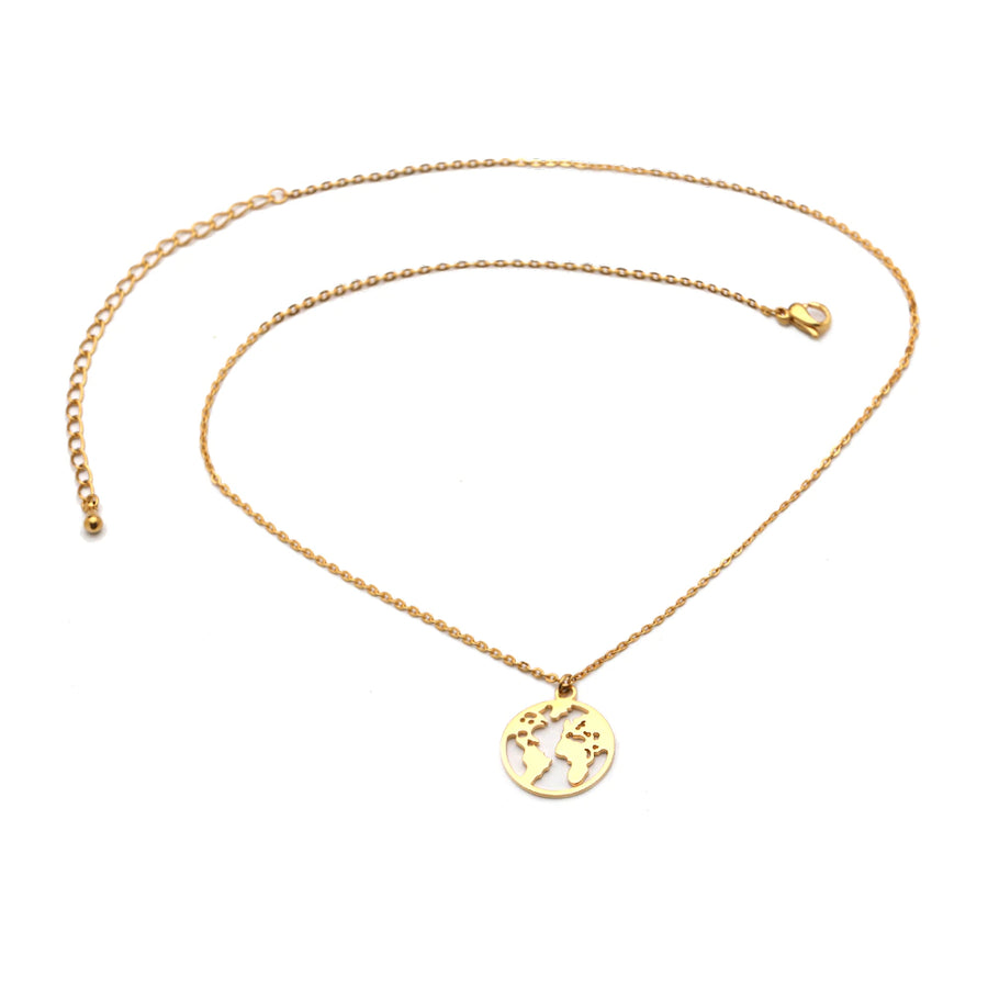 Collier carte du monde en acier inoxydable