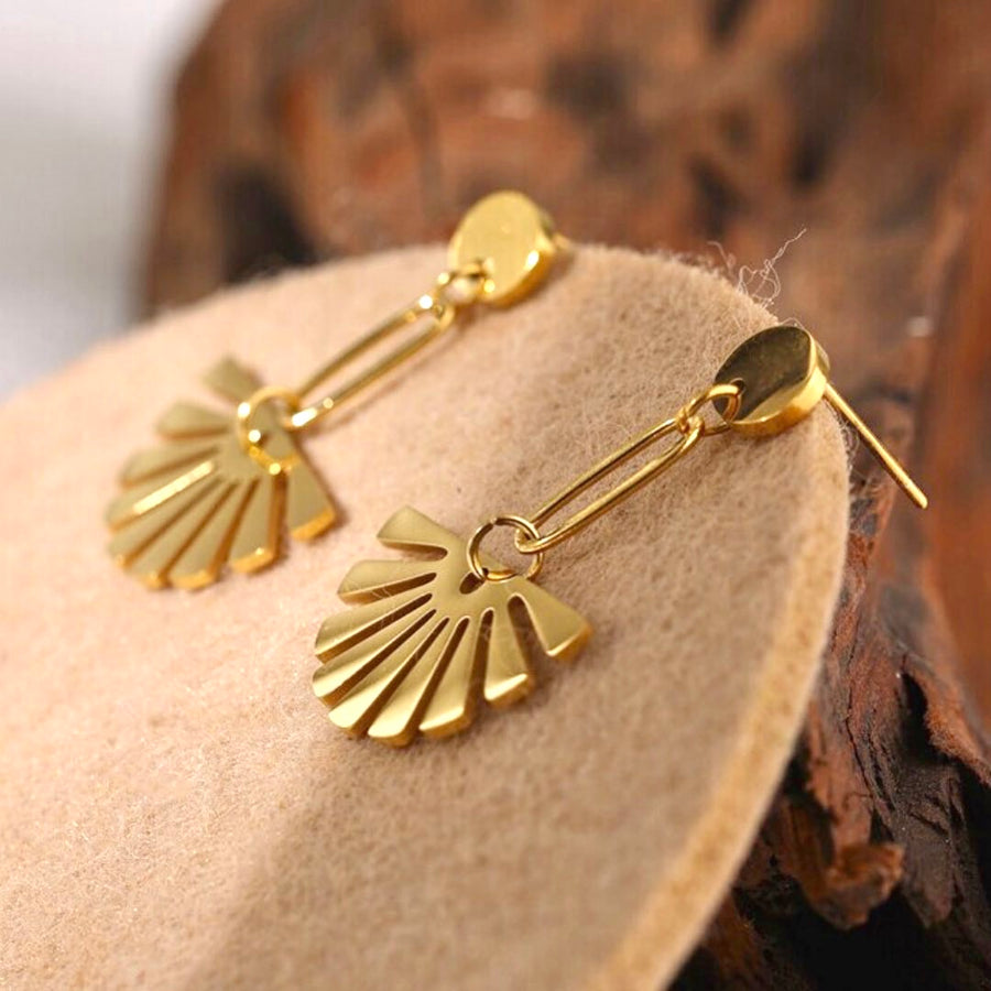 Boucles d'oreilles éventail pendantes en acier inoxydable