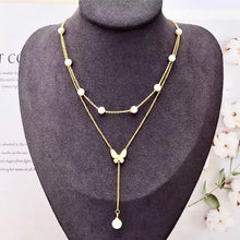 Charger l&#39;image dans la galerie, Collier en perles avec pendentif papillon en acier inoxydable
