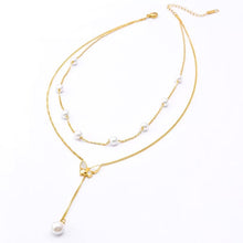 Charger l&#39;image dans la galerie, Collier en perles avec pendentif papillon en acier inoxydable
